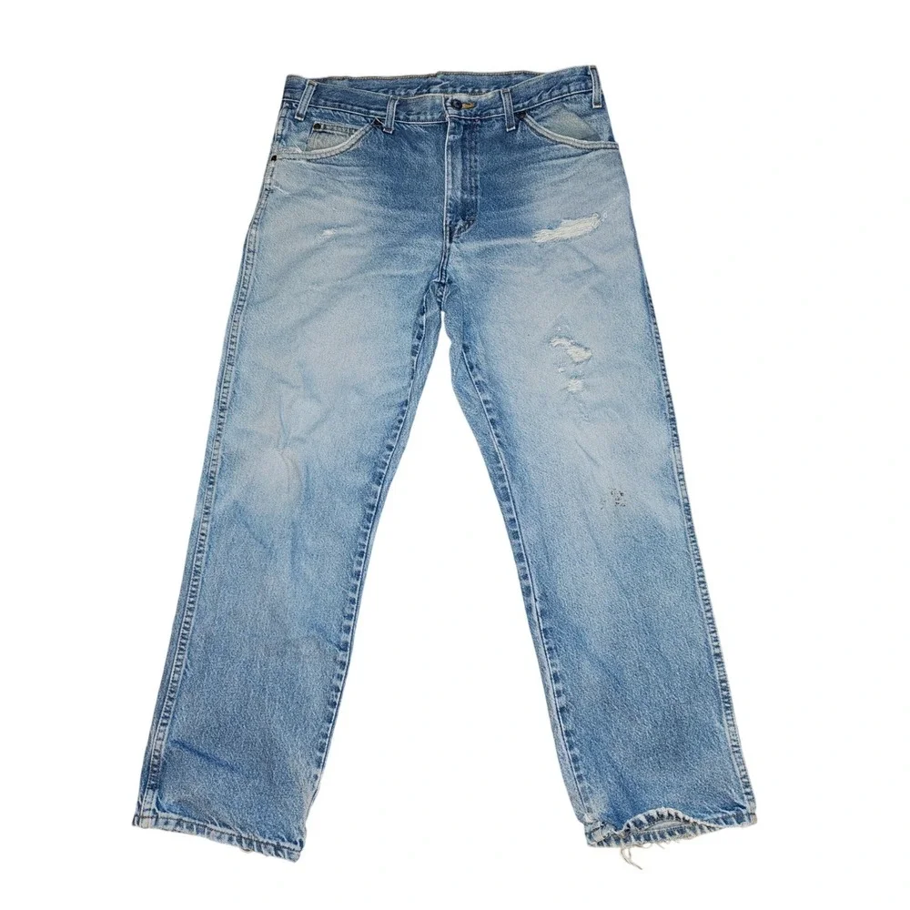 Distressed Light Wash Denim Workwear Jeans Pants Size 34x30 Grunge Utility‎ Mens